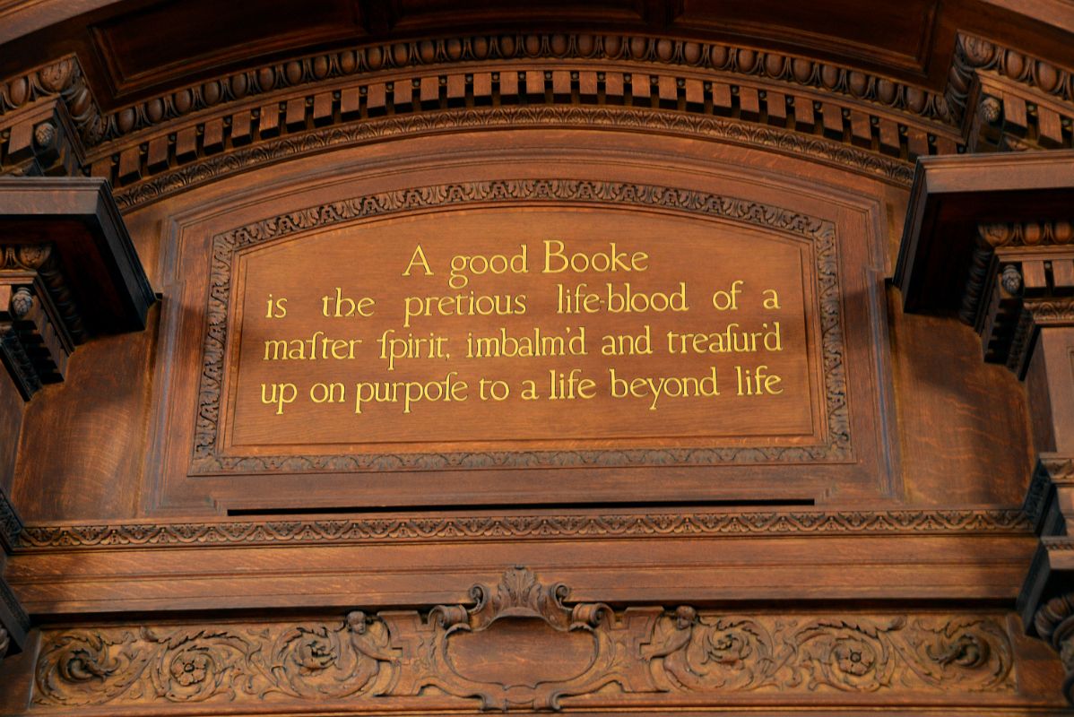 22-6 A Good Book Is The Precious Life-Blood Of A Master Spirt Sign Above Doorway To Rose Main Reading Room New York City Public Library Main Branch